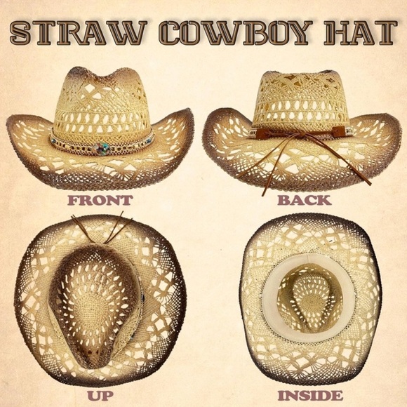 Straw Cowgirl & Cowboy Western Hat Fully Adjustable 4 interchangeable hat bands - Picture 10 of 17